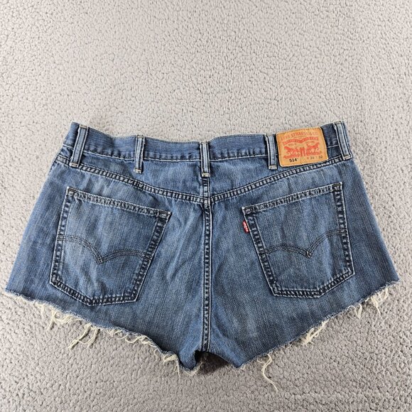 Levis 514 Denim Shorts Womens 38 Blue Distressed Cut Off Raw Hem Classic Jean - Picture 13 of 16